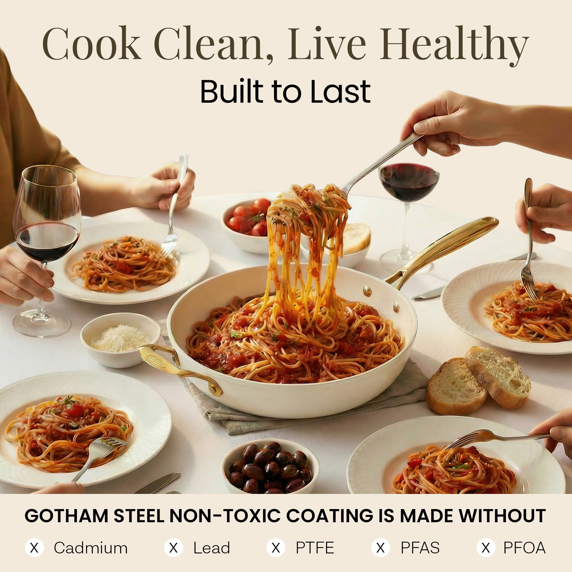 Gotham Steel 14 Inch Frying Pan with Lid, Extra Large Frying Pan Skillet for Family Cooking, Non Toxic Ceramic Nonstick Coating, Ergonomic Stay Cool Handle + Helper Handle, Oven and Diswasher Safe