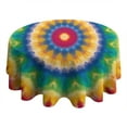 thumbnail image 4 of Rainbow Tie Dye Mandala Pattern Round Tablecloth 60"x60",Wrinkle Wipeable Table Cloth for Kitchen Dining Room Picnic Patio Party, 4 of 6