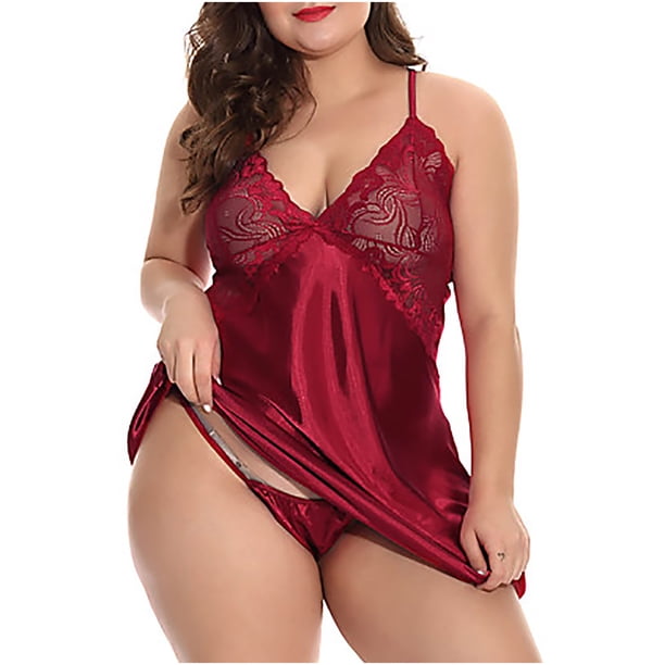 Mujeres moda sexy Plue tamaño encaje seda ropa interior tirantes falda camisón Fridja nalpqowj18010