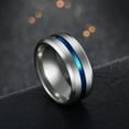 thumbnail image 5 of 8mm Black/Blue Brushed Band 316L Stainless Steel Men's Engagement Rings Sz 6-13, 5 of 8