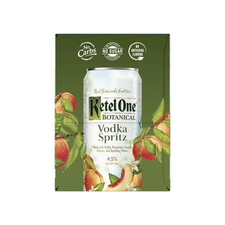 Ketel One Botanical Vodka Spritz Peach & Orange Blossom, 4-PACK (4 x 12 fl oz), 5% ABV