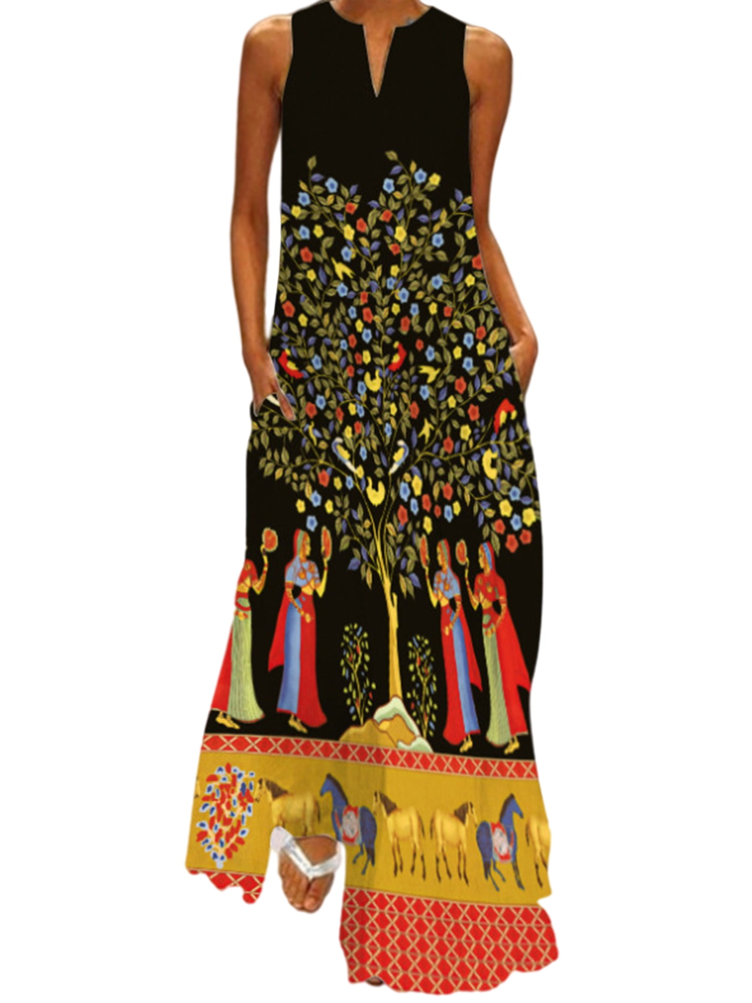 Womens Summer Beach Kaftan Dress Boho Baggy Sleeveless V Neck Maxi Tank Dresses Womens Summer Beach Kaftan Dress Boho Baggy Sleeveless V Neck Maxi Tank Dresses