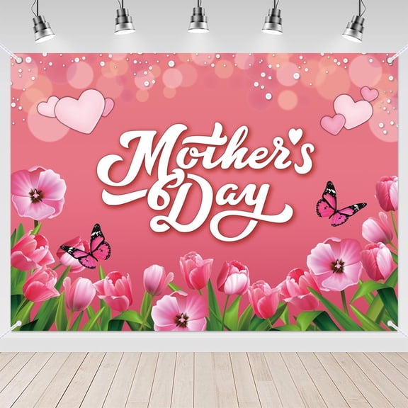 7x5ft Sweet Pink Flower Happy Mothers Day Backdrop for Party Decor