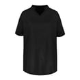 thumbnail image 5 of Olyvenn Linen Shirts for Women 2025 Spring Summer Button Down V Neck Short Sleeve Solid Color Tops Beach Fashion Clothes Black S, 5 of 6