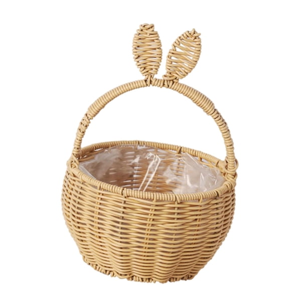 Cesta tejida con orejas de conejo, organizador de ratán sintético, multiusos, bonita cesta de mano con forma de conejo Beige