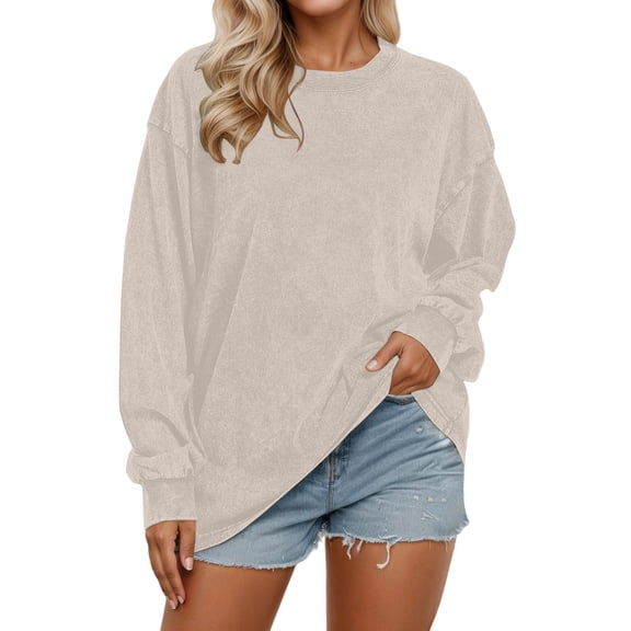 IWRICH Women's Sweatshirts Casual Cored Pullover Tops Oversized Long Sleeve Crewneck Shirts Beige XL