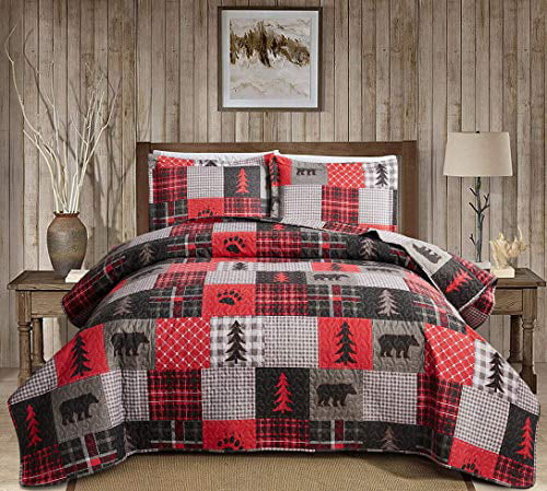 Primitive***NEW 3 Piece KING "OLD GLORY" Quilted Bedding SET ~ Country 