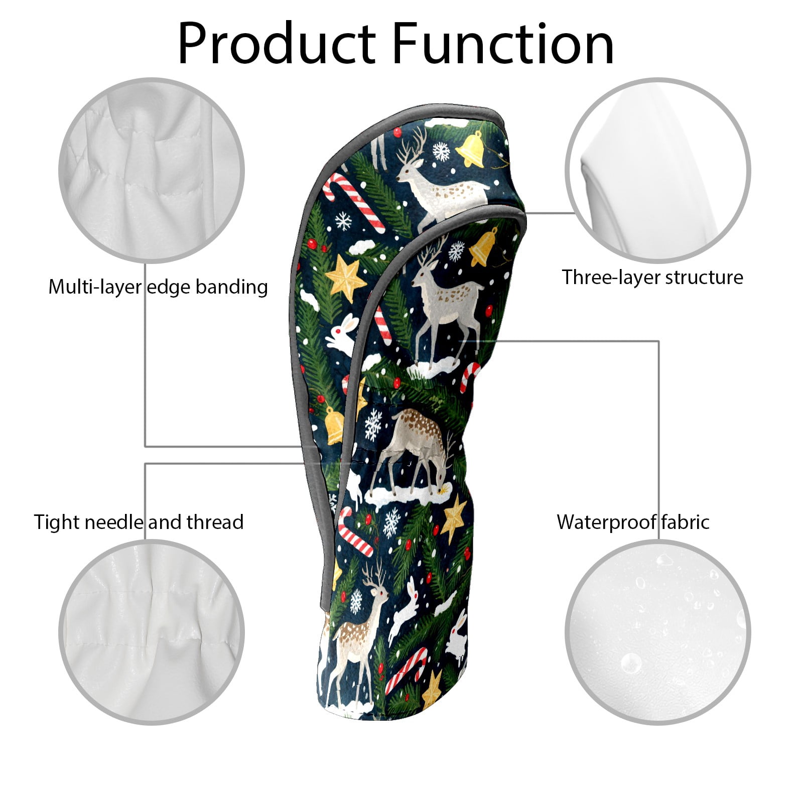 Golf Club Covers, Deer Premium PU Leather Driver Hybrid Putter Head Covers with Velvet Lining, Waterproof Golf Gifts for Men Women