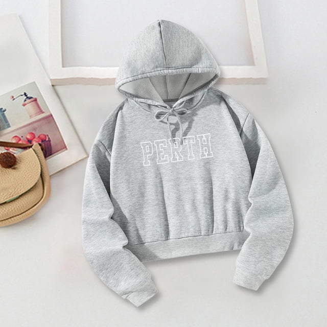 Sudadera con capucha Sudaderas con capucha deportivas Letras blancas, Tela de otoño gris, Suéter de manga larga, Sudadera con capucha informal para S