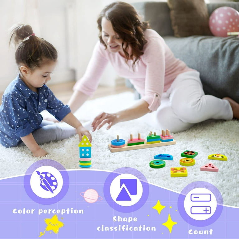  Montessori Toy Wooden Shape Peg Puzzle,12-18-24 Months