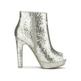 thumbnail image 3 of BLISSFUL STEP Women's Glitter Peep Toe Platform Block High Heel Boots Silver 6, 3 of 8