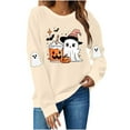 thumbnail image 2 of aohooy Women's Halloween Tops Cute Funny Ghost Pumpkin Graphic Long Sleeve Shirt Fall Spooky Pullover Sweatshirts Tops Khaki,M, 2 of 8