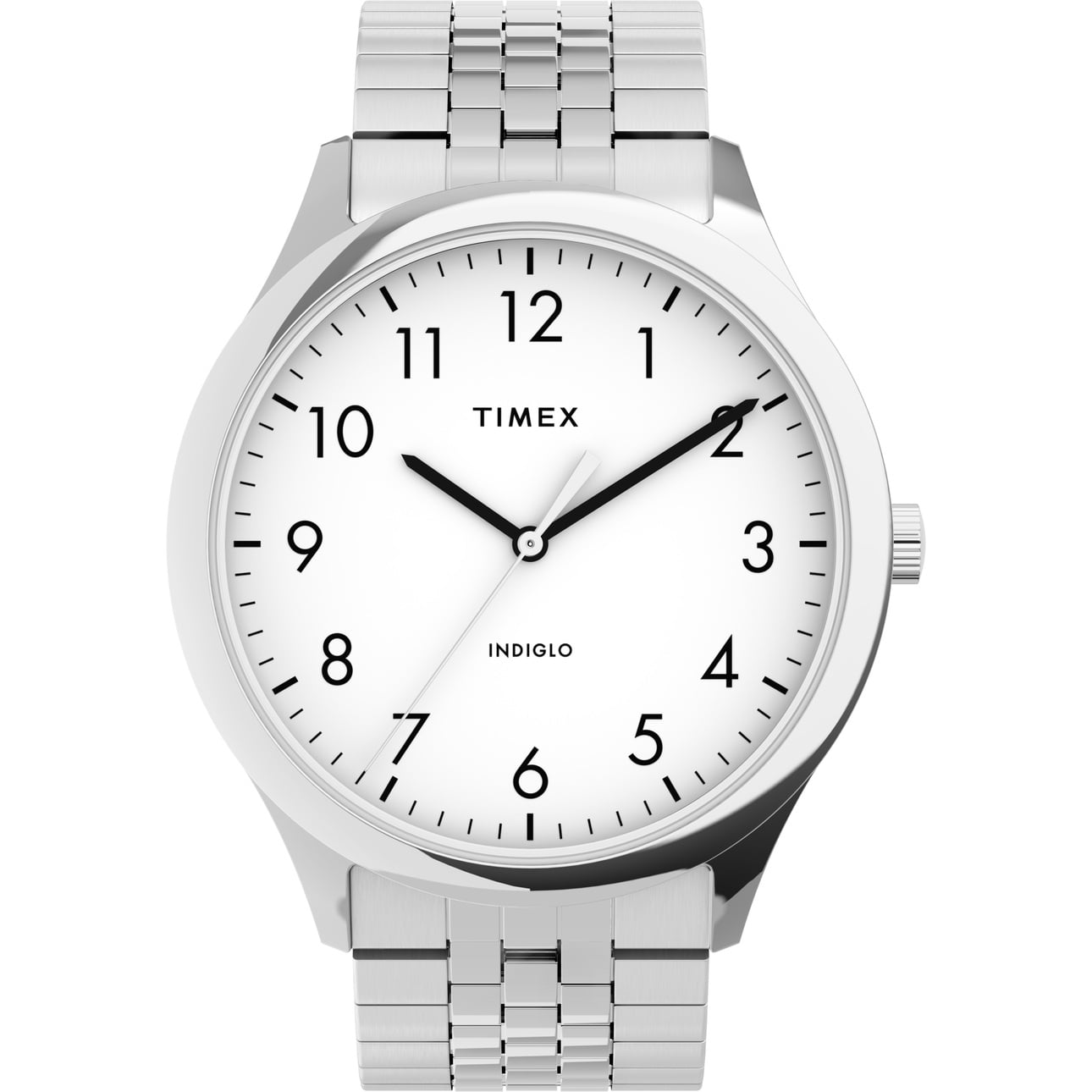 Timex Men's Modern Easy Reader Silver/White 40mm Casual Watch, Expansion Band