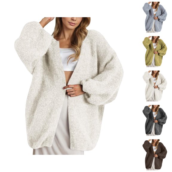 Cardigan Sweaters for Women Fall Winter Long Lantern Sleeve Loose Casual Open Front Fuzzy Sweater Coats Outerwear