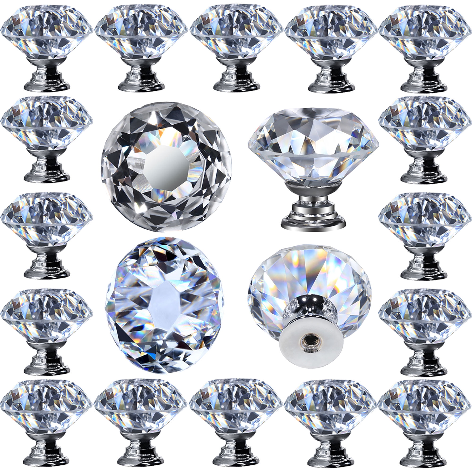 Door Hardware & Locks 10Pcs-Set 25MM Durable Luxury Multicolor Rose Flower Clear Crystal Glass Knobs with Polished Silver Color Base Cabinet Cupboard Dresser Closet Kitchen Drawer Pull Handles 