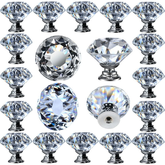 Wynmarts 12 pcs Crystal Glass Drawer Silver Pulls Decorative Knobs for Kitchen Bathroom Cabinet, Dresser and Cupboard