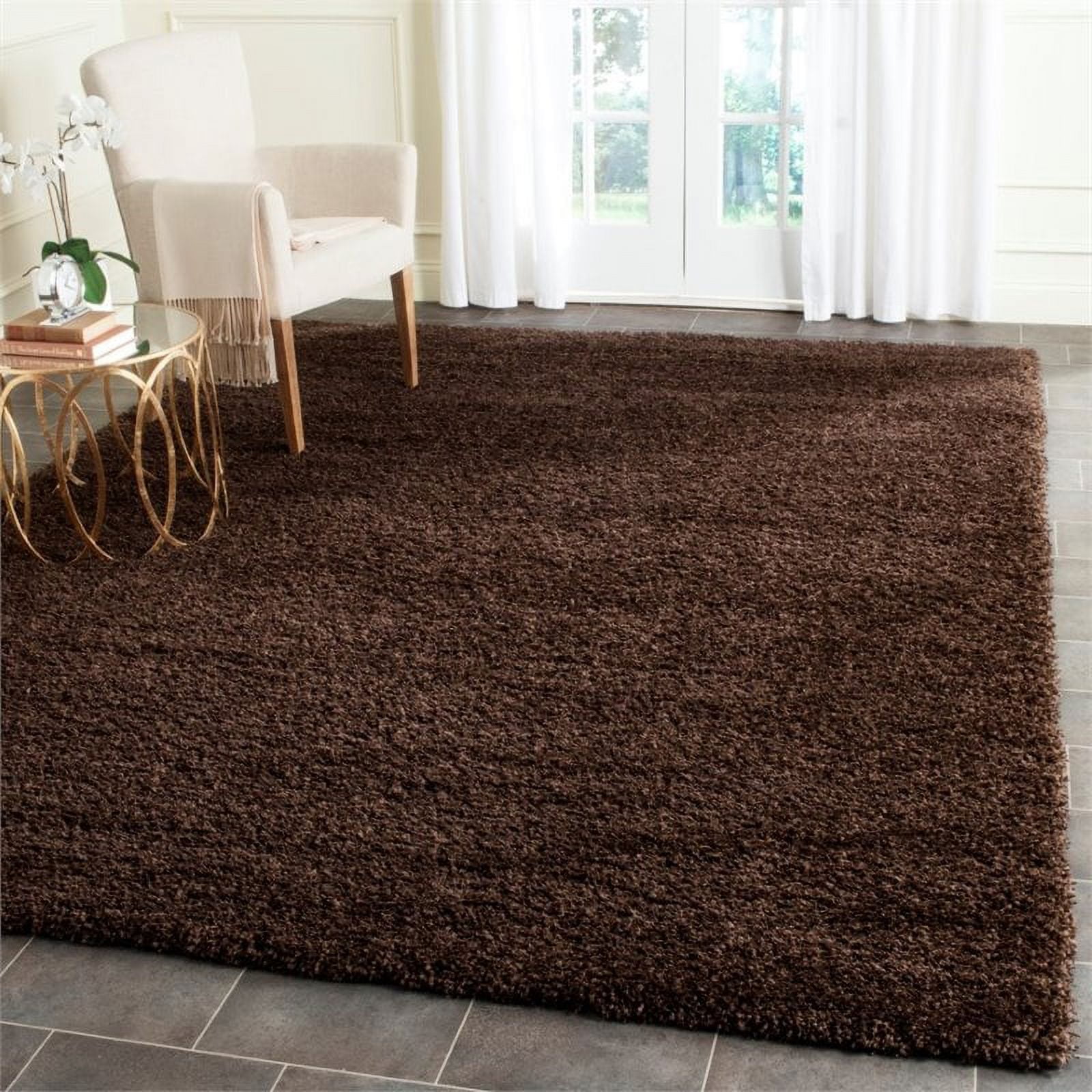 SAFAVIEH Santa Monica Chelsey Solid Shag Area Rug, Brown, 3' x 5'