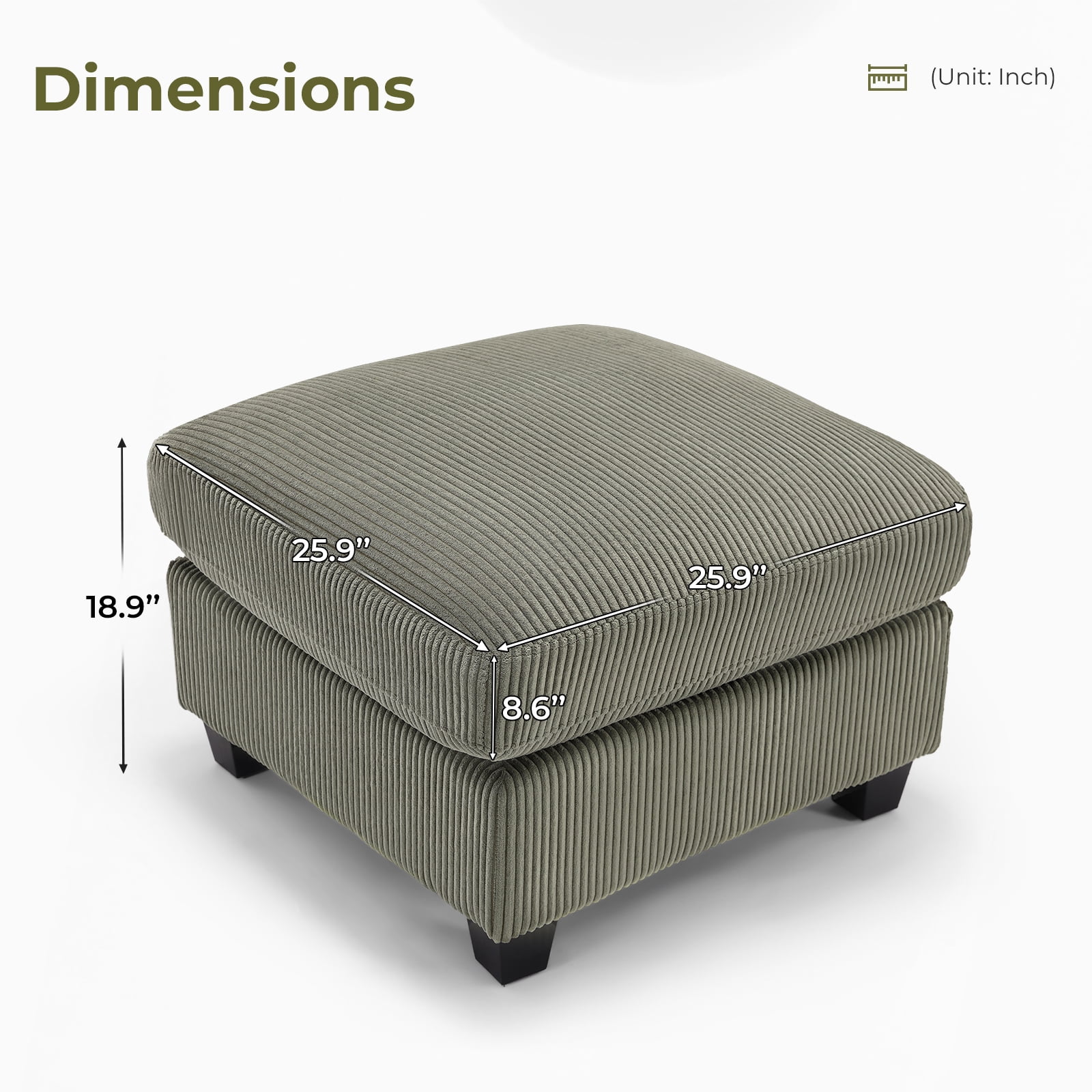 Bonzy Home Ottoman Modular Sectional Sofa Elegant Footrest Trendy Addition to Any Room, Comfort Meets Style for Living Room Bedroom Green