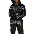 thumbnail image 5 of Douhoow Women Rhinestone Skeleton Sweatshirt Long Sleeve Hooded Tops Halloween Punk Hoodies, 5 of 9