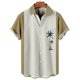 thumbnail image 3 of Camisas De Mezclilla Para Hombre Casual Hombres Solapa Estampado Manga Corta Puños Botón Puerto Estilo Floral Camisa Sand Beach Hawaiianss Summer Top (Khaki, M), 3 of 4