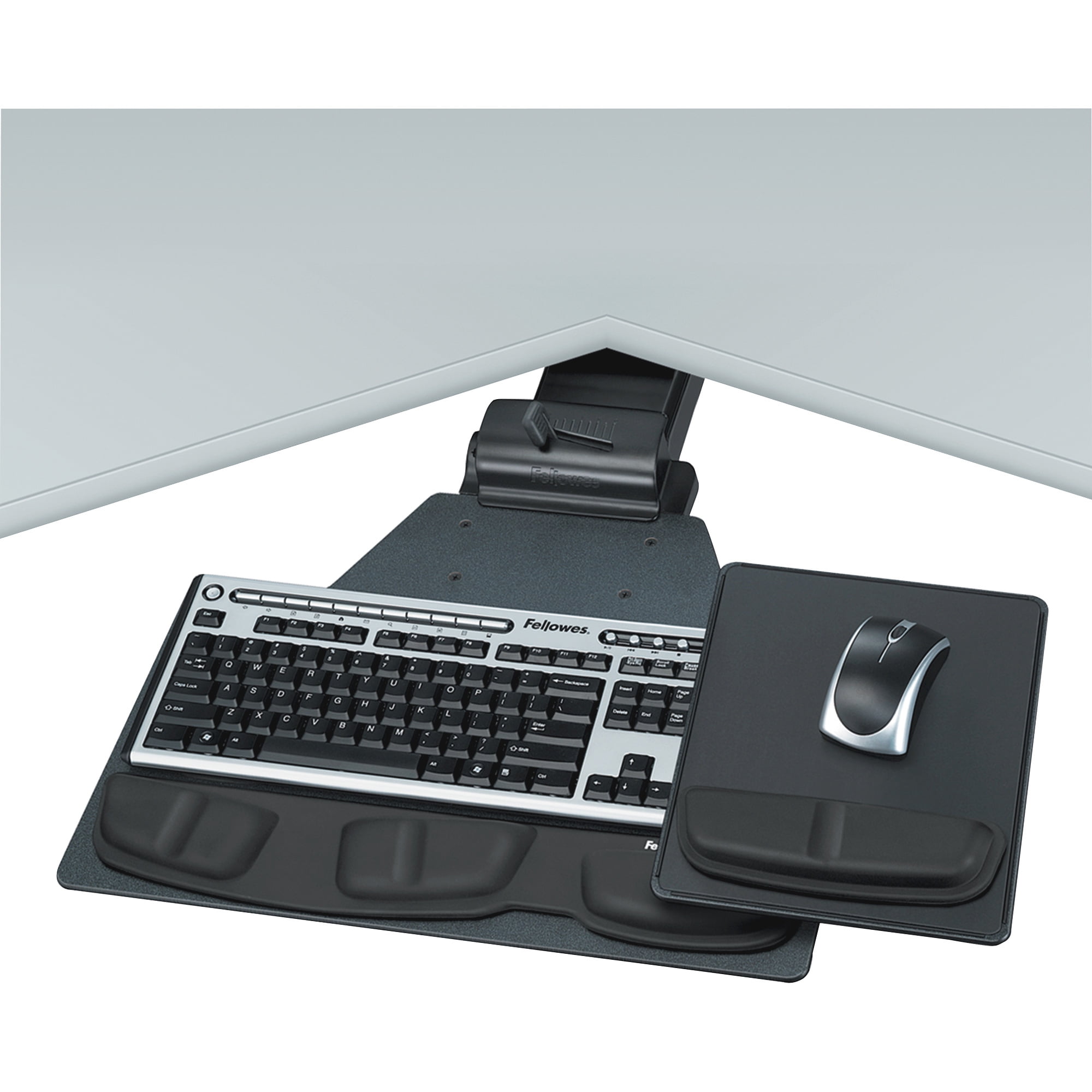 Fellowes Mfg. Co. Professional Corner Executive Keyboard Tray, 19w X 14.75d, Black