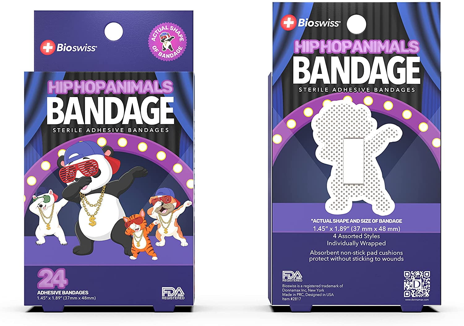 BioSwiss Kids Bandaids24pcs Sterile Unique Shaped Bandages Colorful