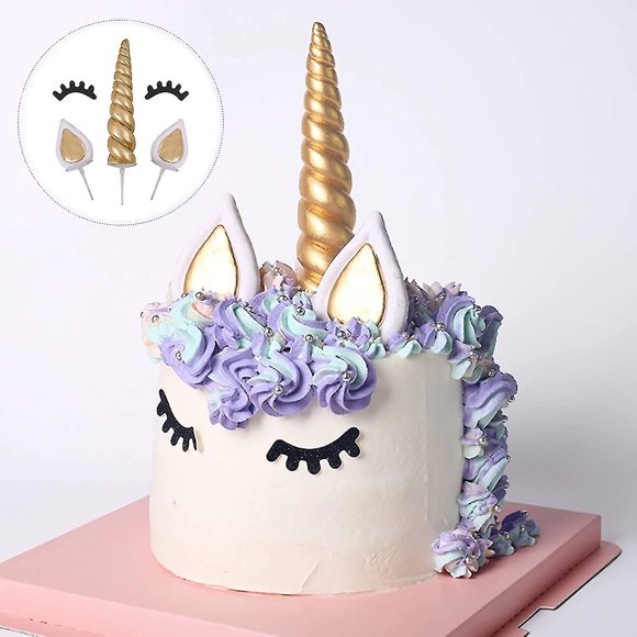 Unicorn Cake Topper, Handmade Gold Unicorn Cake Decoration Reusable Unicorn Horn, Ears An