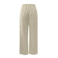 thumbnail image 4 of Wangmeiwg Women's Button Elastic Waist Wide Leg Casual Straight Leg Pants Tan Linen Pants Women, 4 of 5