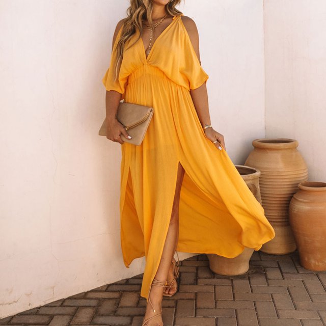 Robes Maxi pour Femmes 2023 avec Manches Robe Maxi d'Été Décontractée pour Femmes Bohème à Fleurs Col en V Manches Courtes Bouffantes Robe de Plage Longue Robe Évasée Robe à Manches Courtes en Liquidation