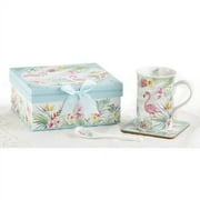 Delton Porcelain Mug-Coaster-Spn Set, Flamingo