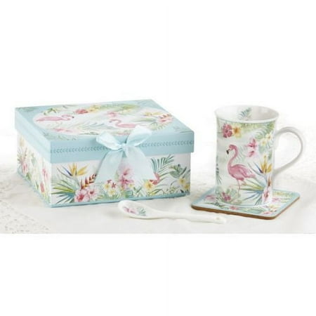Delton Porcelain Mug-Coaster-Spn Set, Flamingo