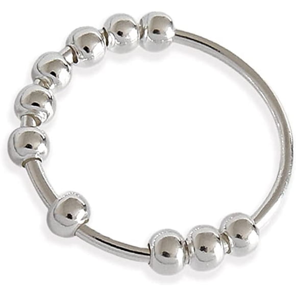Fidget Anxiety Ring S990 Sterling Silver Spinner Ring Fidget Beads Rings(No.14)