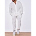 thumbnail image 2 of Mialoley Men's 2 Piece Linen Set Solid Color Button Down Long Sleeve Shirts Casual Cargo Pants with Pockets Fall Outfits, 2 of 5