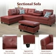 thumbnail image 4 of PonLiving Sectional Sofa, 2 Piece Living Room Faux Leather Couch with Storage Ottoman, Cup Holder, Left Facing Chaise, Red, 4 of 7