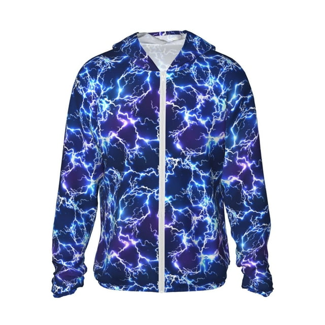 Disketp Blue Lightning1 pour Hommes Protection Solaire Chandail à Capuchon Performance Manches Longues Pêche Extérieur Léger-Petit