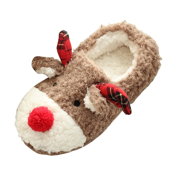 YLYL Christmas Womens Winter House Slippers Cute Reindeer Cozy Warm Soft Plush Slip-on Indoor Shoes