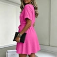 thumbnail image 7 of Women's Summer Cotton Linen Wrap V-Neck Mini Dress Short Sleeve Waist Tie Flowy A-Line Casual Swing Dress for Beach Daily Wear Hot Pink S(S), 7 of 7