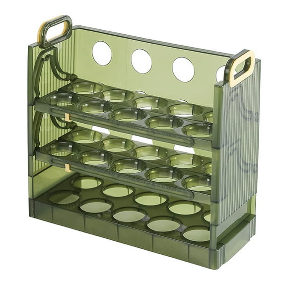 HEYMKGO Egg Holder for Fridge,3 Tiers Egg Organizer,Collapsible and Flip Egg Tray,Automatic Rebound Egg Dispenser,30 Eggs Container for Kitchen Countertop and Refrigerator (Green)