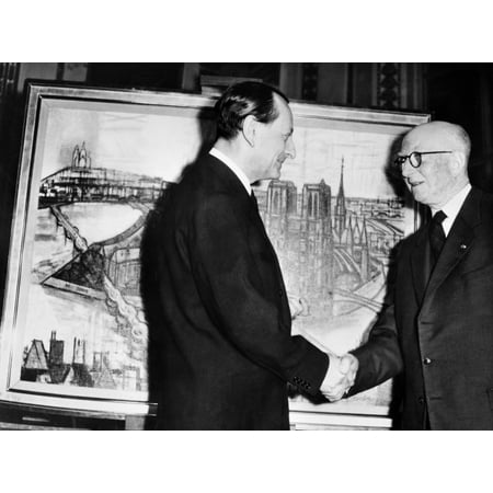 Andre Malraux (1901-1976) Nfrench Novelist And Statesman Malraux (Left) Congratulating French Painter Marcel Gromaire For Recieving The National Arts Grand Prize Photographed In Front Of GromaireS