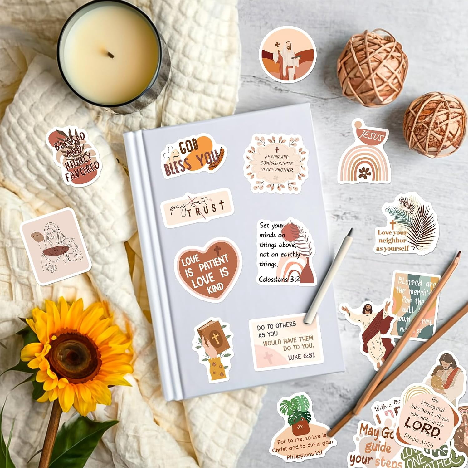 200PCS Boho Christian Stickers, Bible Verse Jesus Faith Stickers (Waterproof Vinyl) for Scrapbook Journal Bottle, Religious Supplies & Christian Gift for Kids Women