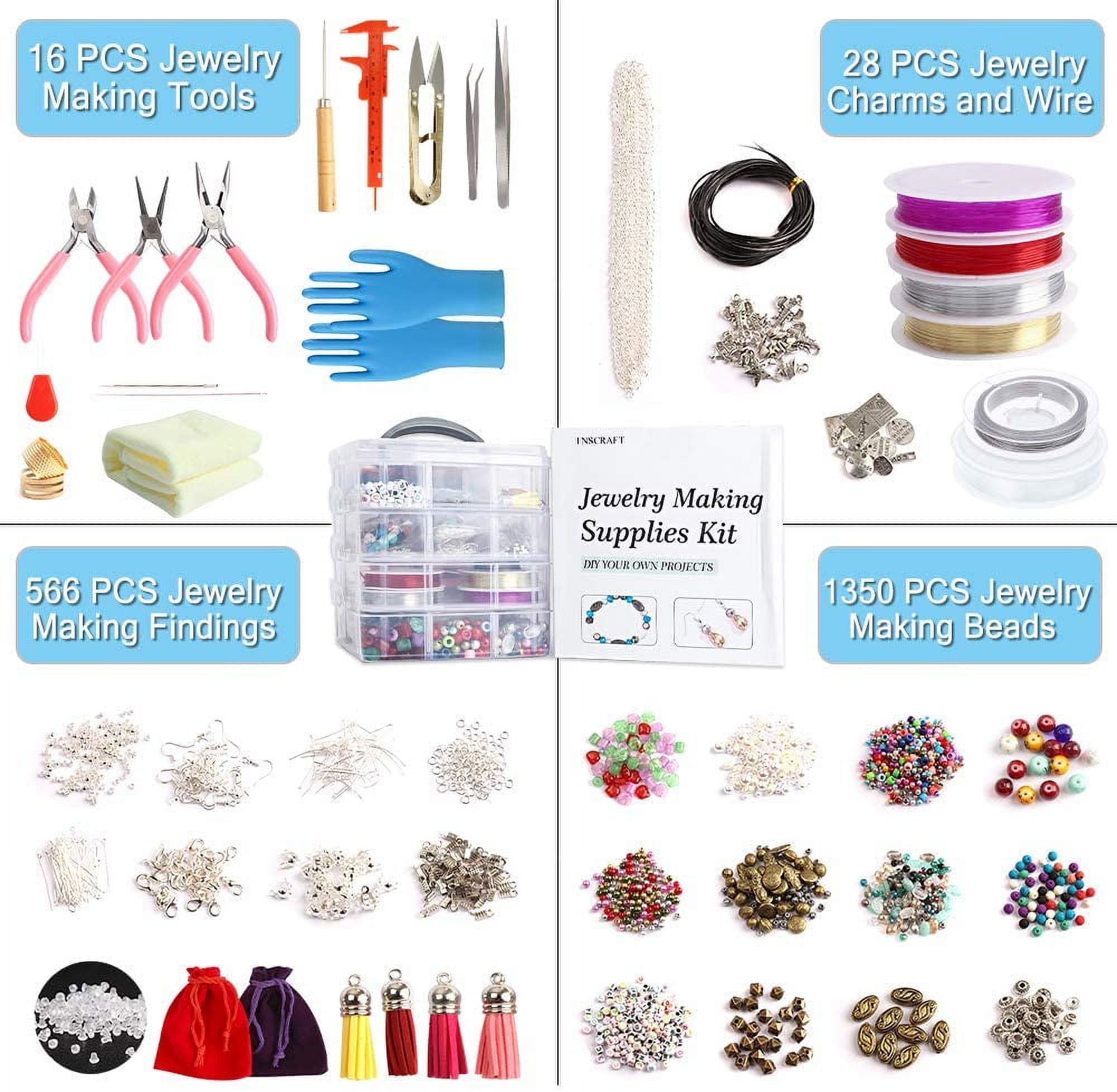 Inscraft Jewelry Making Kit, 1960 Pcs Jewelry Making Supplies Includes Jewelry Beads, Instructions, Findings, Wire for Bracelet, Necklace, Earrings Making Kit