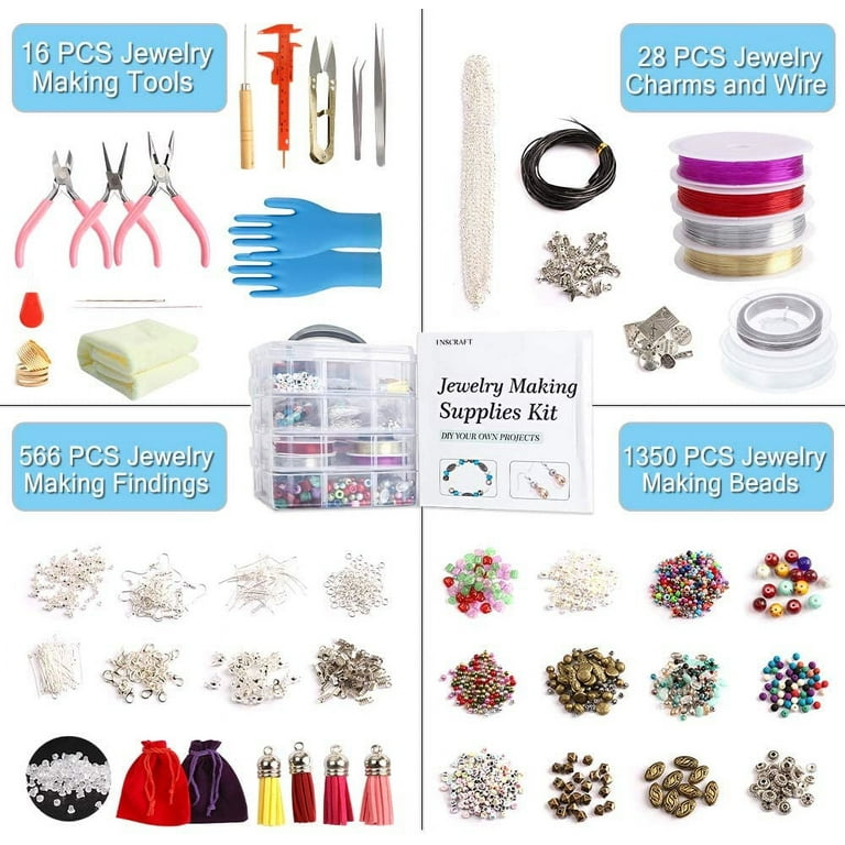 Large Jewellery Making Starter Kit for Beginners Findings Pendants Threads  Tools