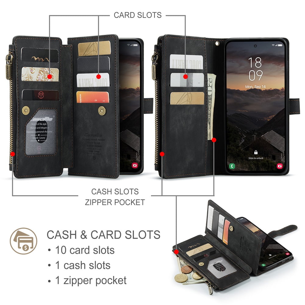 CaseMe Case for Samsung Galaxy S26+ 5G Wallet Case for Women Men, Fashion Durable PU Leather Magnetic Flip Lanyard Strap Wristlet Zipper Card Holder Wallet Phone Case for Samsung Galaxy S26+ 5G 6.7"