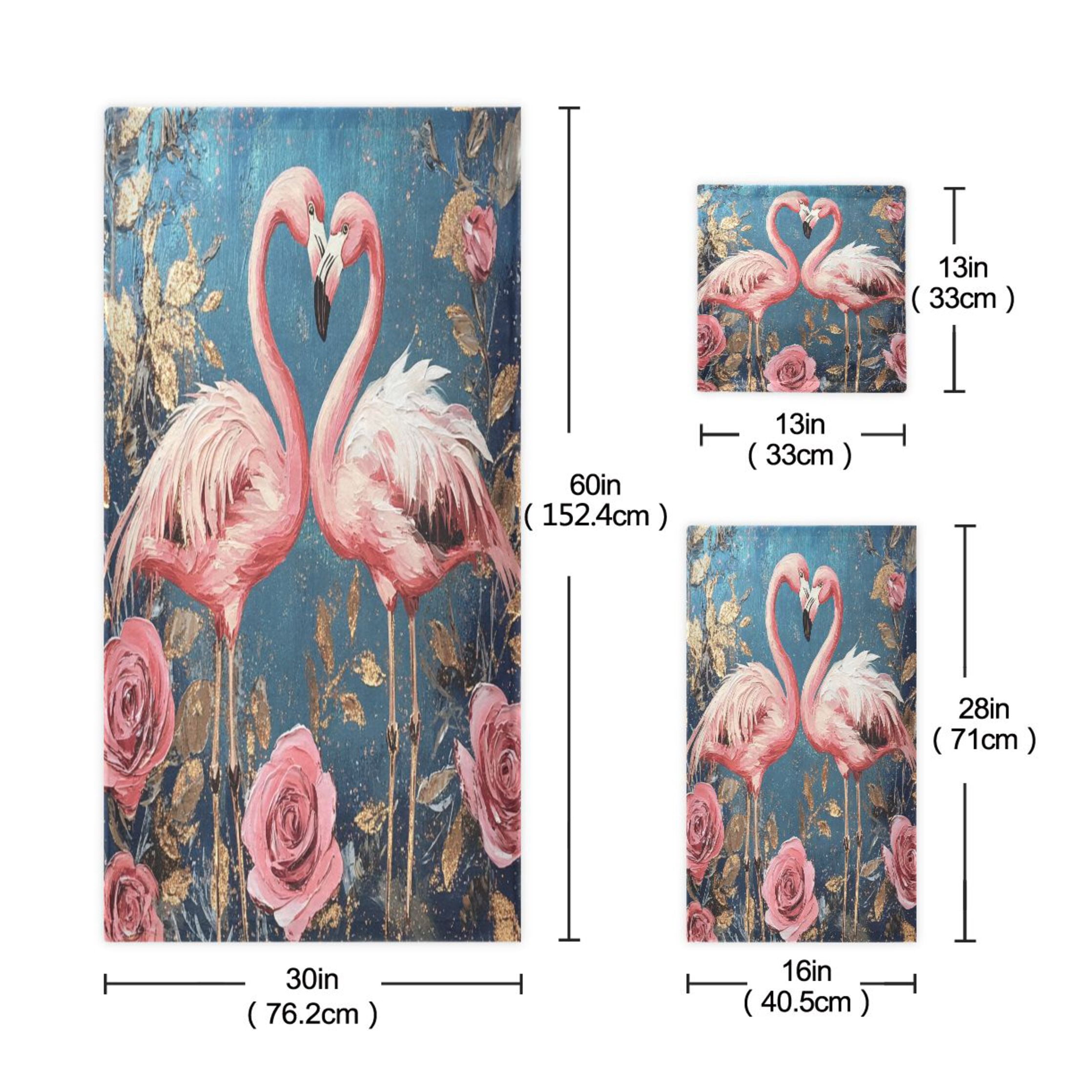 WOBOGO Raggedy Pink Flamingos Ultra Soft 3 Pack Cotton Towel Set Includes 60 x 30in Bath Towel 28 x 16in Face Towel and 13 x 13in Small Square Towel for Everyday Use Lightweight and Compact