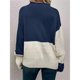 thumbnail image 5 of Suéter Casual de Color Block para Mujer, Cuello Redondo, Larga, Punto Acanalado Azul Marino S, 5 of 8