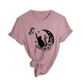 thumbnail image 5 of Tiweut Blouses for Women Spring Summer Cat Printed Short Sleeve Round Neck Loose Fit Tees for Lady Pink, 5 of 5