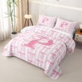 thumbnail image 3 of Meiyoeat Sweet Bow Letter P Twin Quilt Set for Girls,Lovely Stripe Twin Coverlet Set,Light Pink White, 3 of 7