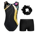thumbnail image 6 of Venjoe Kids Girls 3 Piece Gymnastics Leotards Outfits Sparkling Ballet Dance Unitards with Shorts Yellow&Black 8, 6 of 7