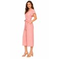 thumbnail image 2 of Women's Striped Belted Wide Leg Jumpsuit with V-Neck and Short Flutter Sleeves Pink S, 2 of 4