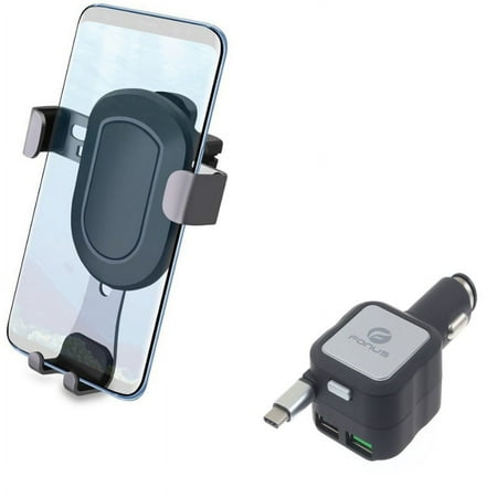 Retractable Car Charger w Air Vent Mount Holder W1A for Acer Liquid Jade Primo - Alcatel PulseMix, 7, Idol 5S 5 4S - ASUS Zenfone V Live, ROG Phone, AR 6 5z 4 Pro - Blackberry Motion, Key2